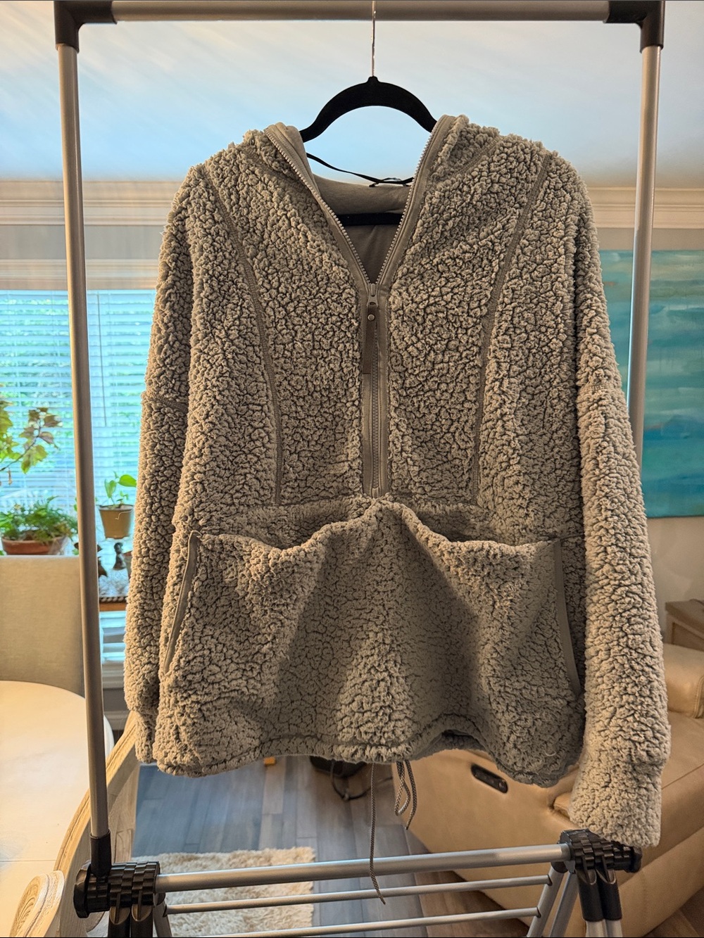 Prana Gray Sherpa Half-Zip Teddy Jacket